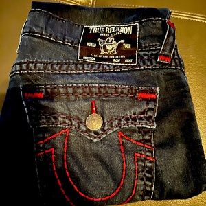Slightly worn me a true religion Ricky jeans size 38 thick red stitching